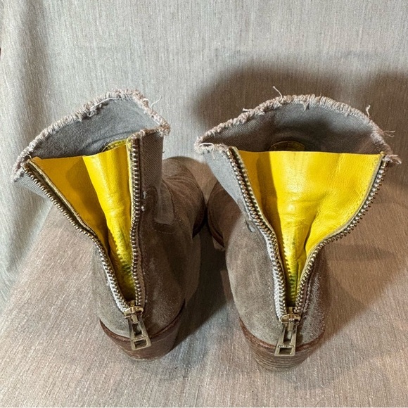 ZADIG & VOLTAIRE Sz 38 Fabric Canvas Suede Stacked Heel Zip Up Ankle Booties - Picture 14 of 14